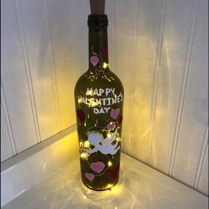 Hand painted light up wine bottle